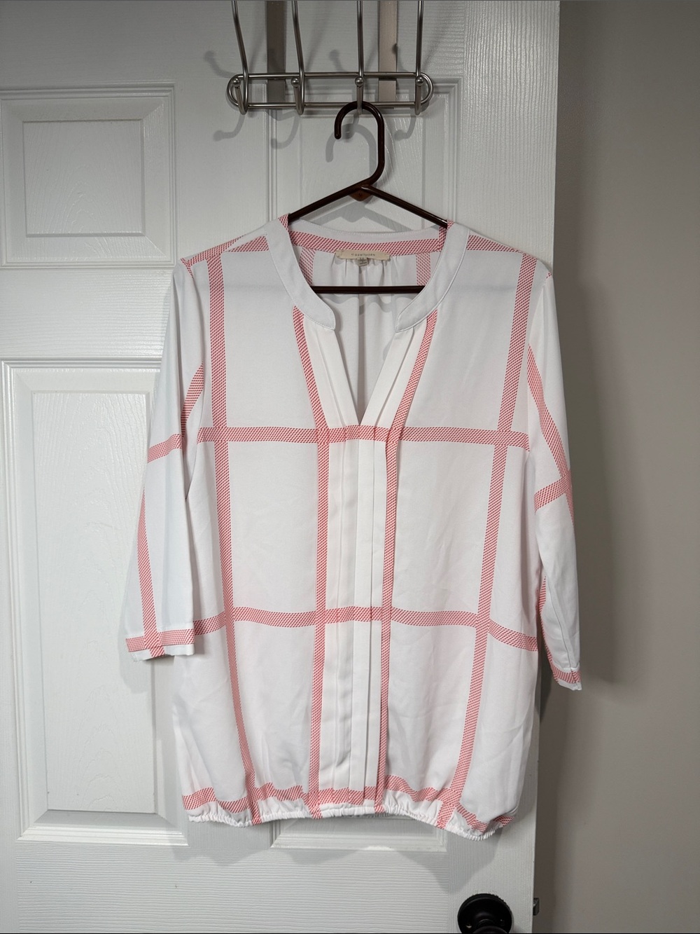 41 Hawthorn White Blouse with Pink Windowpane Check